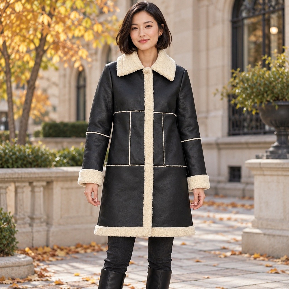 Maralyn & Me Faux Shearling Coat Juniors S Black Ivory Long NWT 6434ME